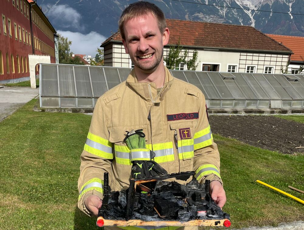 Abt Leopold Baumberger als Feuerwehrmann