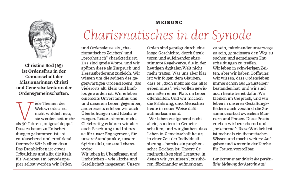 Gastbeitrag Sr. Christine Rod DER SONNTAG Juni 2024 / Screenshot/DER SONNTAG Gastbeitrag Sr. Christine Rod DER SONNTAG Juni 2024