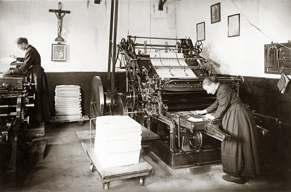 Druckerei in Maria Sorg um 1900 / SSPC Druckerei in Maria Sorg um 1900