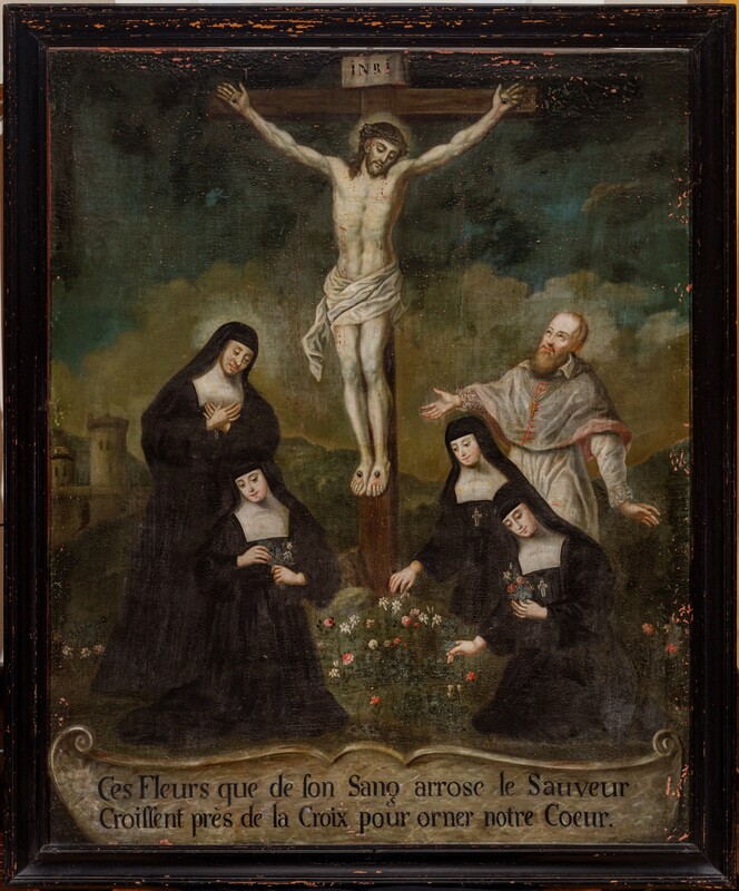 Gemälde mit Darstellung von Christus am Kreuz, hl. Franz von Sales und Heimsuchungsschwestern