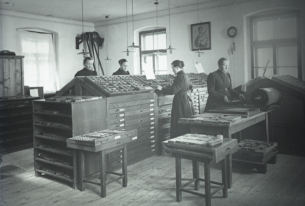 Setzsaal Druckerei Maria Sorg 1898 / SSPC Setzsaal Druckerei Maria Sorg 1898