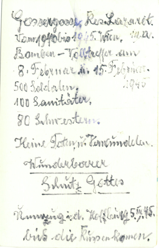 Notiz Schwestern zur Bombadierung
