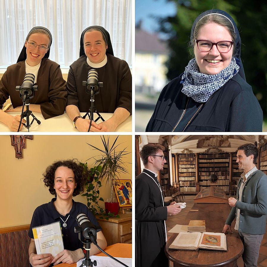 Fünf junge Ordensleute waren in den vergangenen Wochen in den Medien präsent: Sr. Mirjam Maria Schwaiger, Sr. Helena Fürst, Sr. Ida Vorel (oben, v.l.), Sr. Jana Roschitz und H. Matthias Gassner (unten, v.l.).